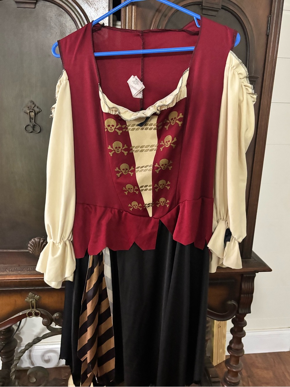 Rubie's Burgundy and Cream Pirate Costume Dress with Black Skirt